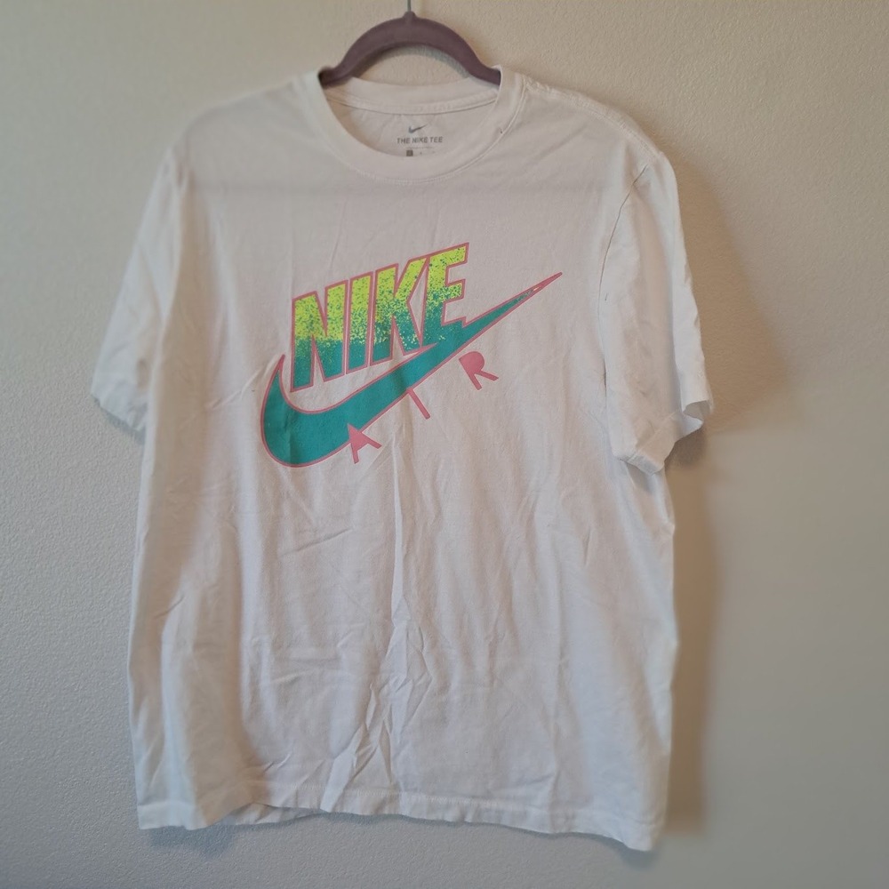 Nike Air Mens Graphic T-Shirt White Neon Gradient Logo Short Sleeve Size Large